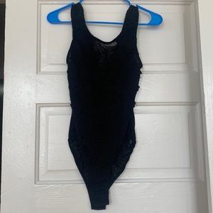 Black mesh & embroidered bodysuit